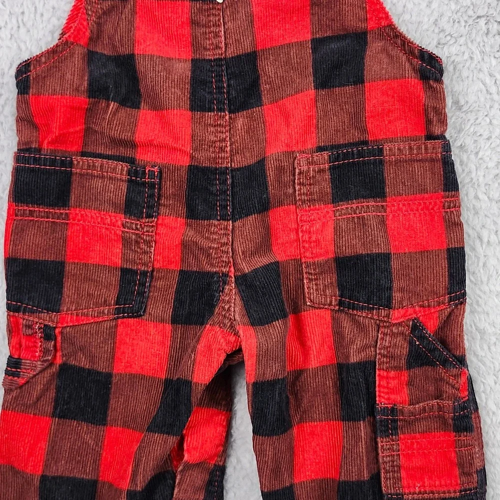 OshKosh B'gosh Overalls Kids 6 Months Red Buffalo Plaid Corduroy Vestbak Classic